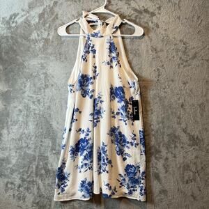 Lulus Darling Dearest Blue‎ and White Floral Print Swing Dress Size Medium New